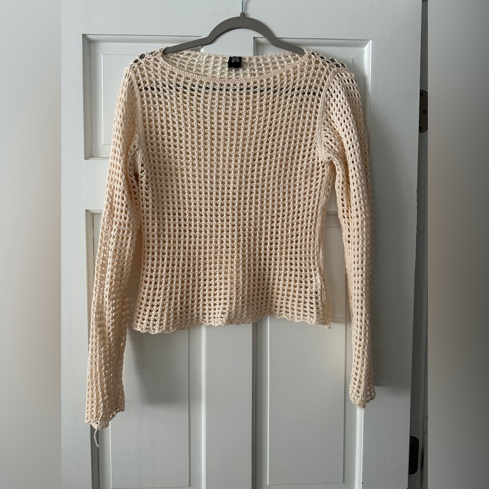 BDG 100% Cotton Lattice Open Stitch Long Sleeve Sweater